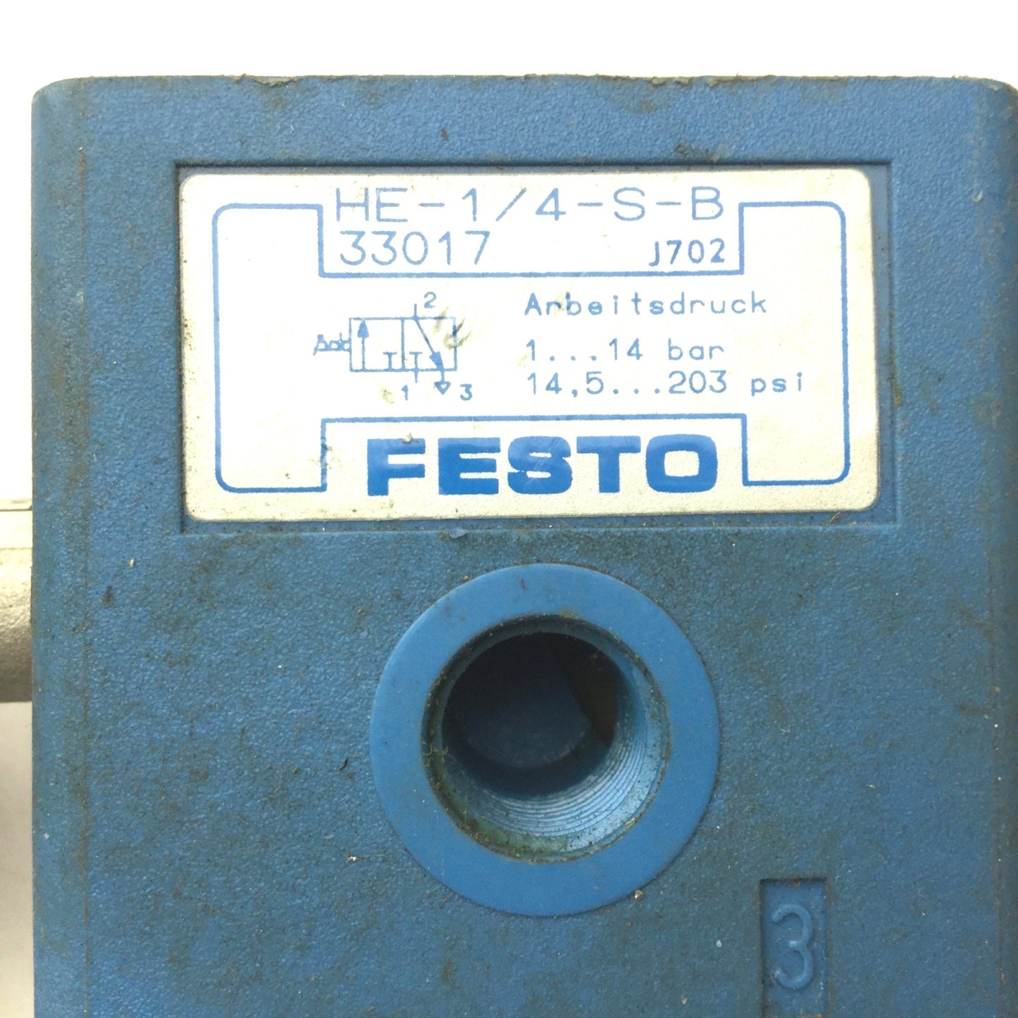 Used Lot of 3 Festo HE-1/4-S-B Control Valve 1-14bar 14.5-203PSI, 1/4 Turn, 1/4" NPT