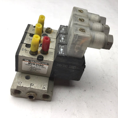 Used Bank of 3 SMC NVK3120 Solenoid Valves 2-Position 5-Way, 24VDC, Pressure: 0.7MPa