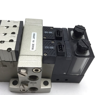 Used Bank of 2 SMC ZX-05 Vacuum Ejector Module Valve Solenoid Voltage 24VDC, 1/8" NPT