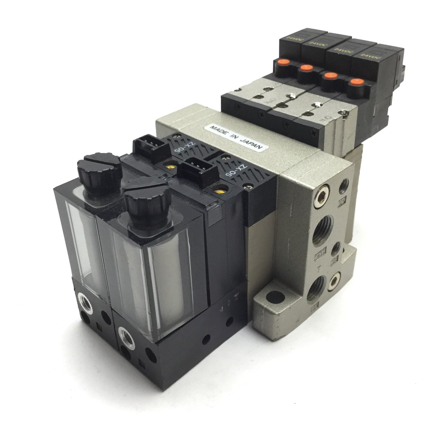 Used Bank of 2 SMC ZX-05 Vacuum Ejector Module Valve Solenoid Voltage 24VDC, 1/8" NPT