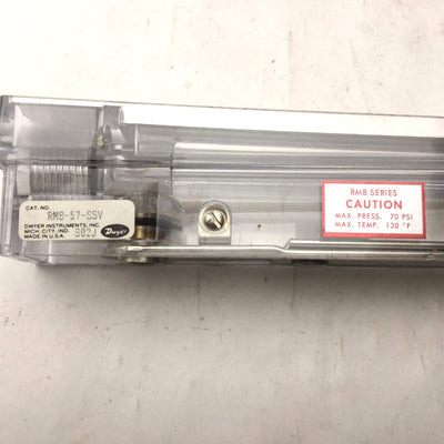 Used Dwyer RMB-57-SSV Air Flow Meter, 70psi Max, 60-600 SCFH, 1/4" NPT, Missing Knob