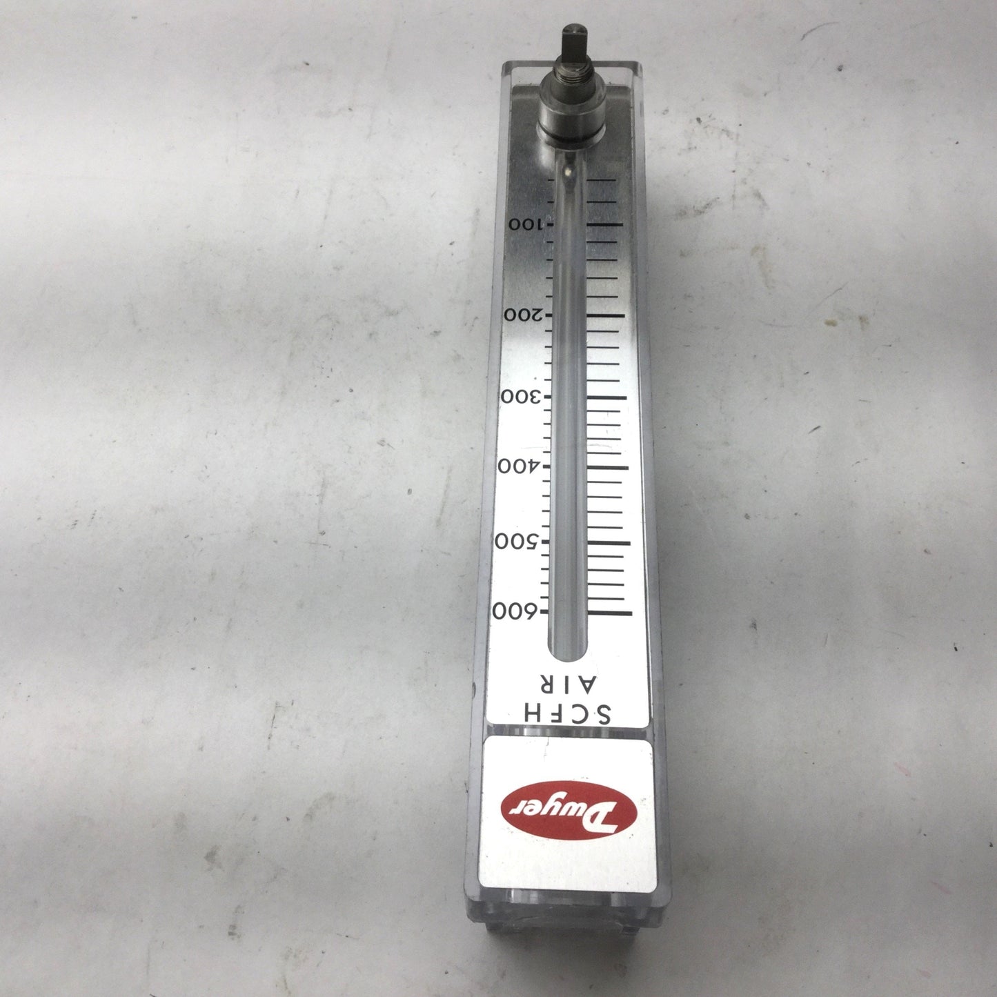 Used Dwyer RMB-57-SSV Air Flow Meter, 70psi Max, 60-600 SCFH, 1/4" NPT, Missing Knob