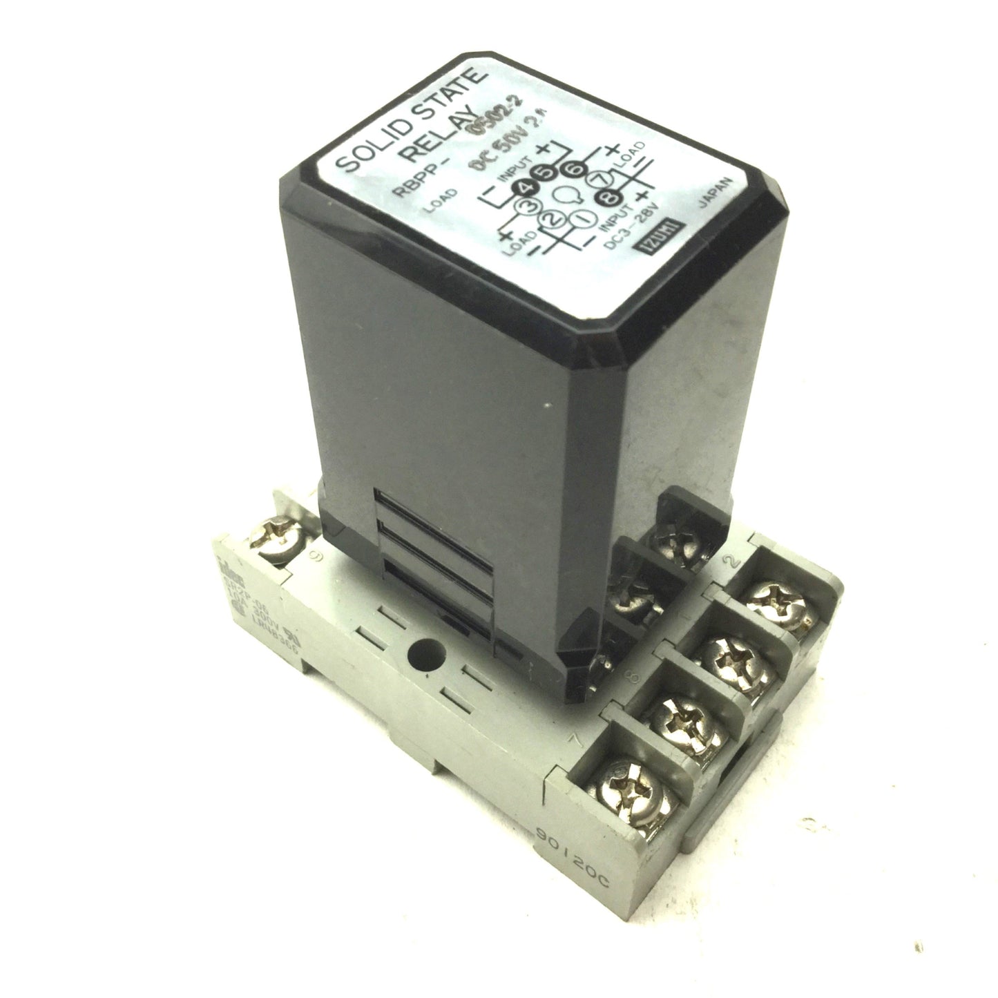 Used Idec RBPP-0502-2 Solid-State Relay, Input: 3-28VDC, Load: 50VDC 2A, With Base