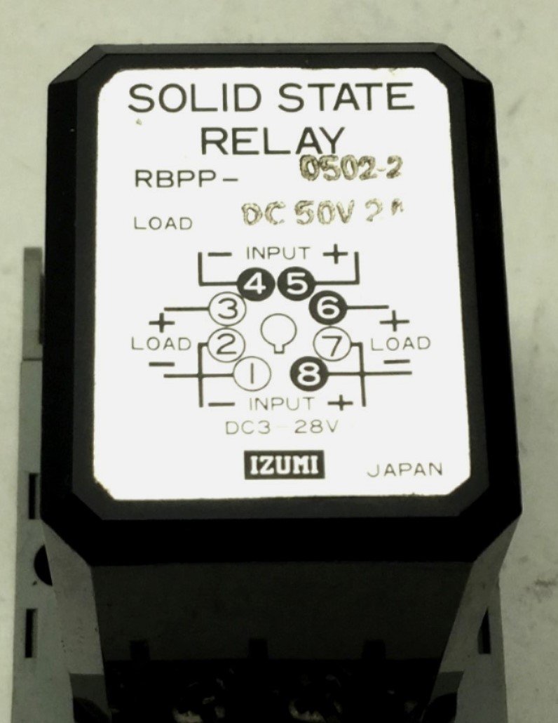 Used Idec RBPP-0502-2 Solid-State Relay, Input: 3-28VDC, Load: 50VDC 2A, With Base