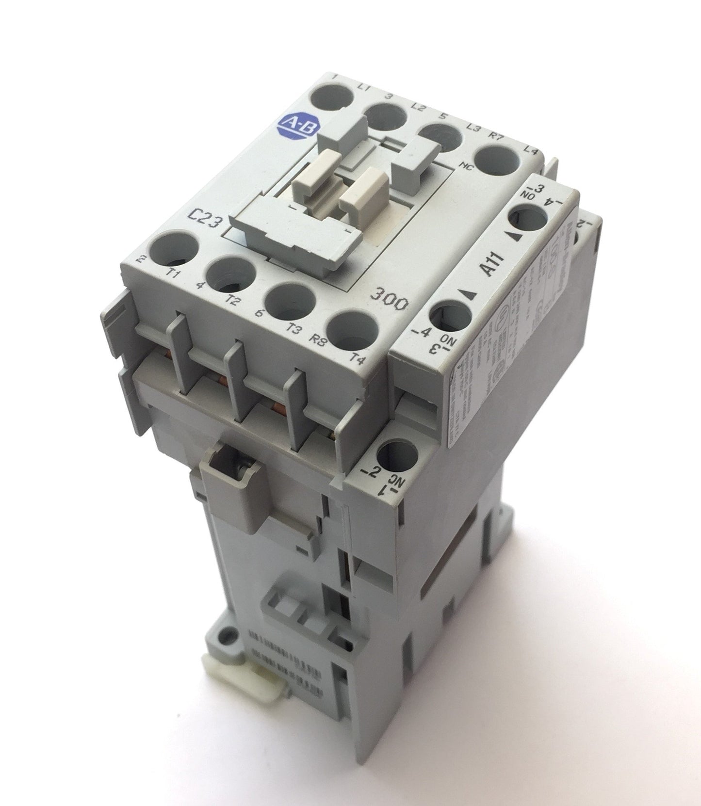 Used Allen Bradley 100-C23DJ300 Contactor, 4-Pole, 3-NO 1-NC, 600VAC 30A, 24VDC Coil