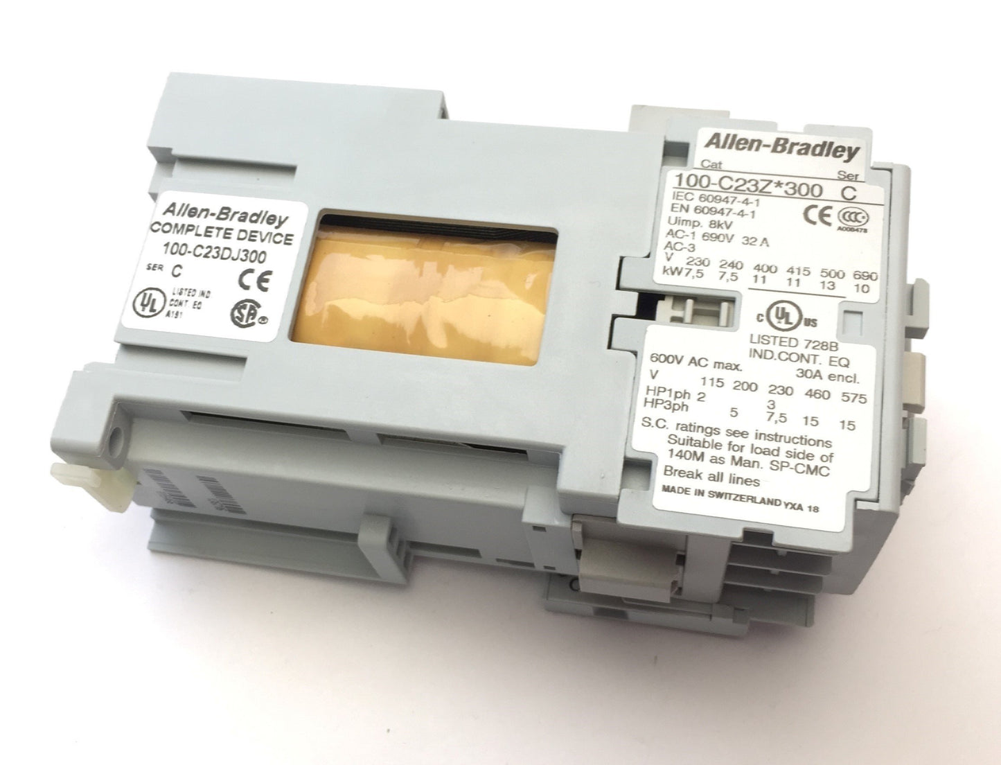 Used Allen Bradley 100-C23DJ300 Contactor, 4-Pole, 3-NO 1-NC, 600VAC 30A, 24VDC Coil