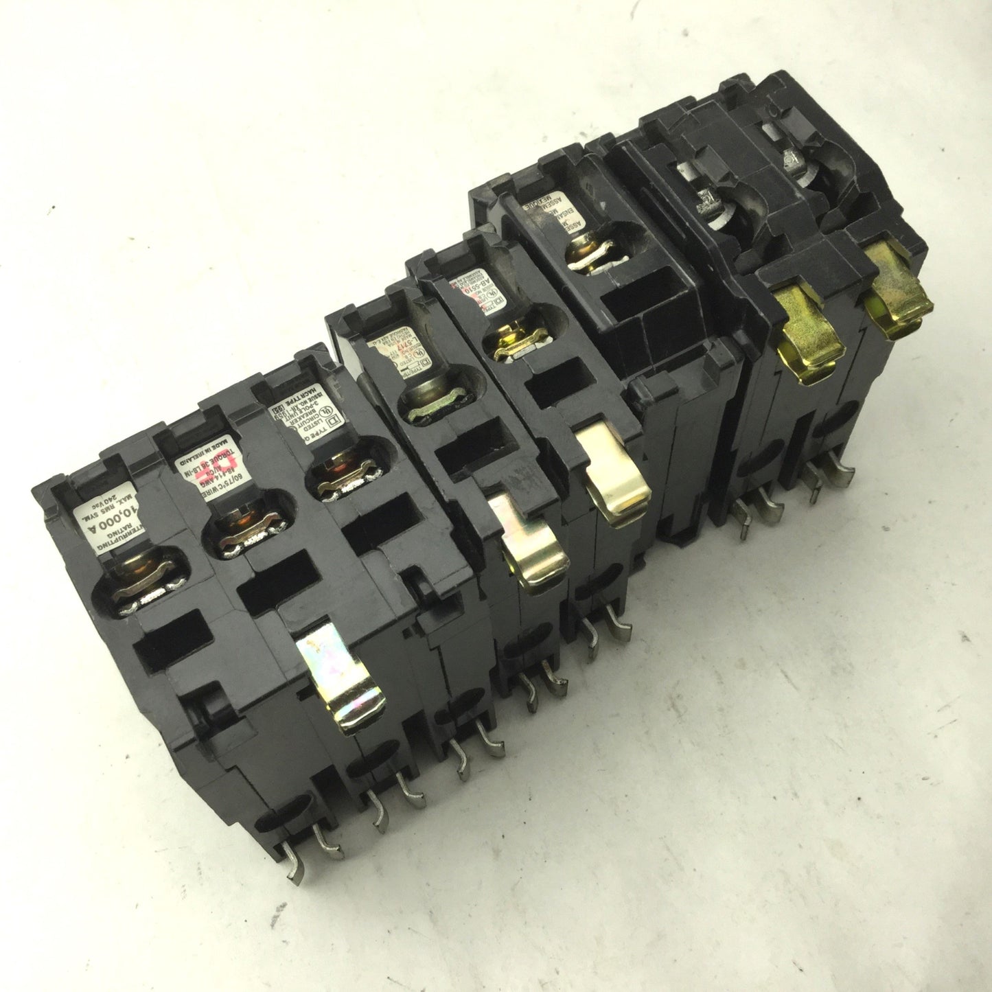 Used Lot Of 5 Assorted Square D Circuit Breakers 3x Single Pole, 1x 2-Pole, 1x 3-Pole