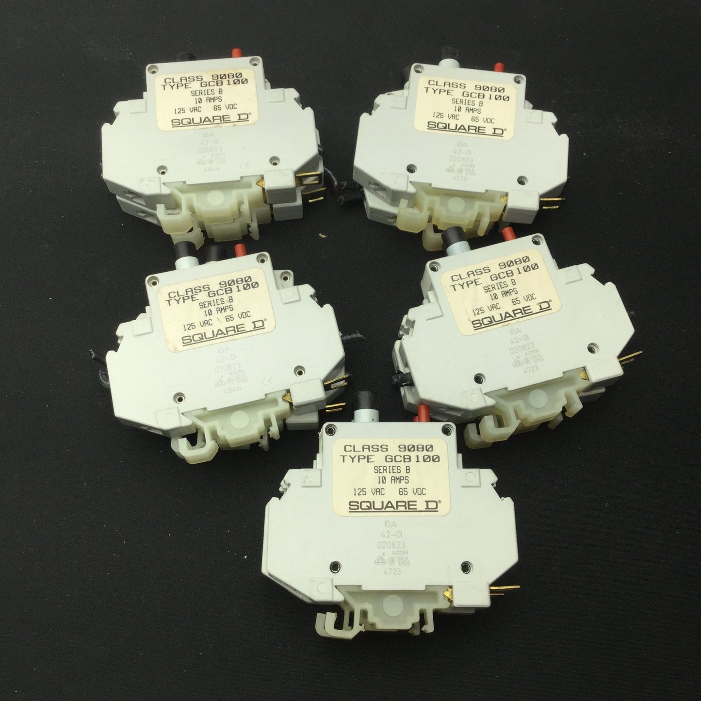 Used Lot of 10 Square D 9080 GCB100 Circuit Breaker, 1-Pole, Rating: 10A 125VAC 65VDC