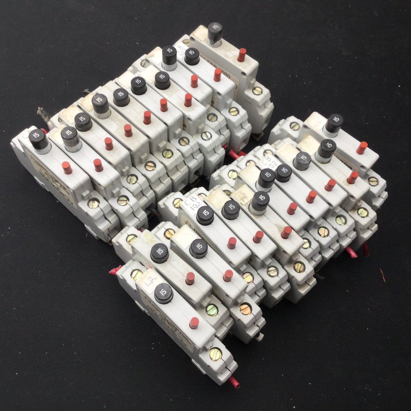Used Lot of 21 Square D GCB150 Circuit Breakers, Ser B, Voltage: 125VAC, 65VDC, 15A