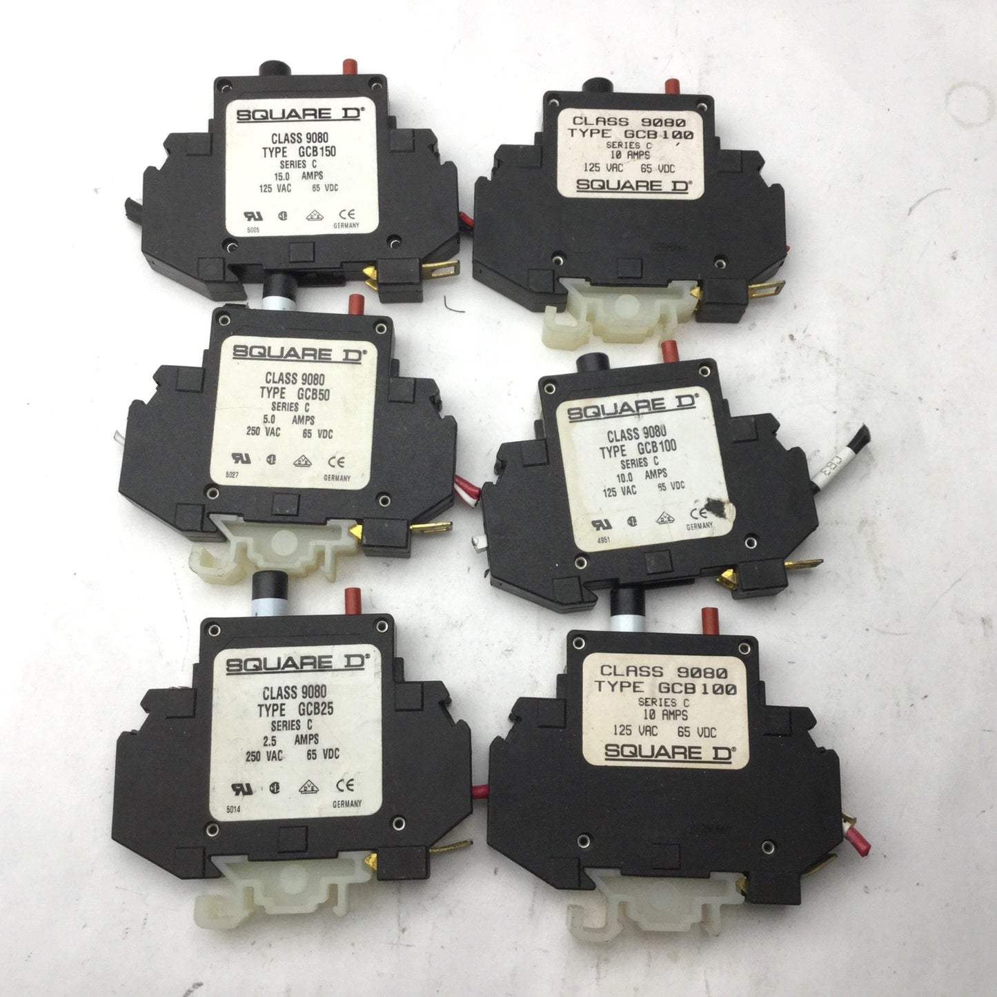 Used Lot of 6 Square D Series C Circuit Breakers, 3x GCB100, GCB150 GCB50, GCB25
