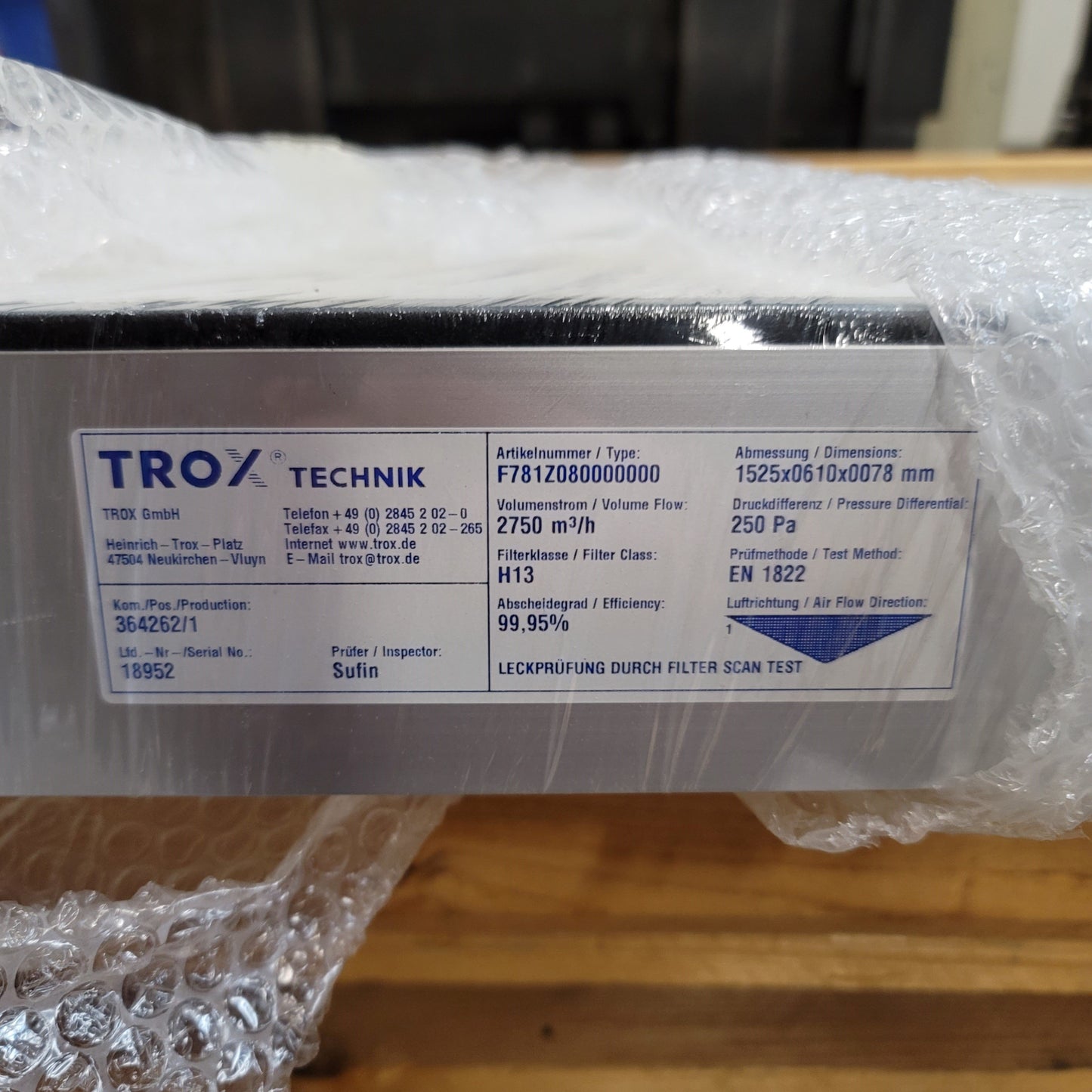 New TROX TECHNIK F781Z080000000 Minipleat HEPA Filter Panel 1525mm x 610mm x 78mm