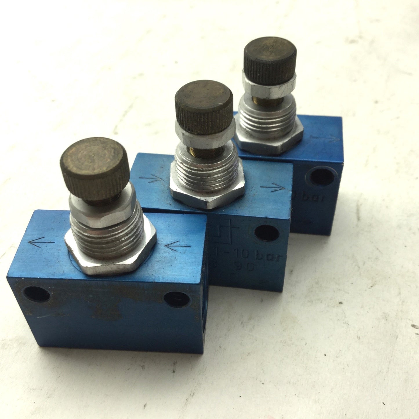 Used Lot of 3 Festo GR-1/8 Flow Control Valve, Inline, 0.1-10 bar, Port: G1/8