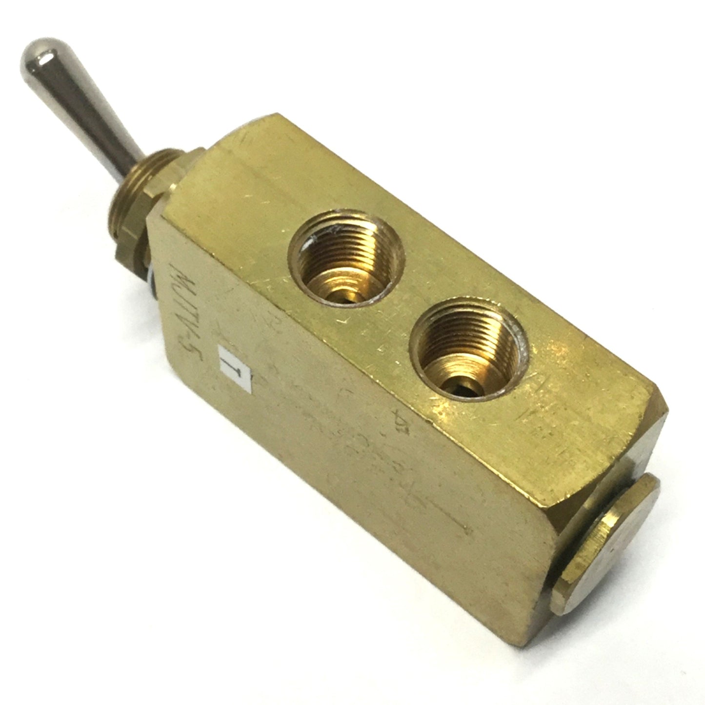 Used Clippard MJTV-5 Brass Toggle Switch Control Valve, 4-Way, 150psi, 1/8" NPT Ports