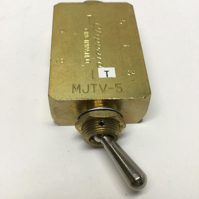 Used Clippard MJTV-5 Brass Toggle Switch Control Valve, 4-Way, 150psi, 1/8" NPT Ports