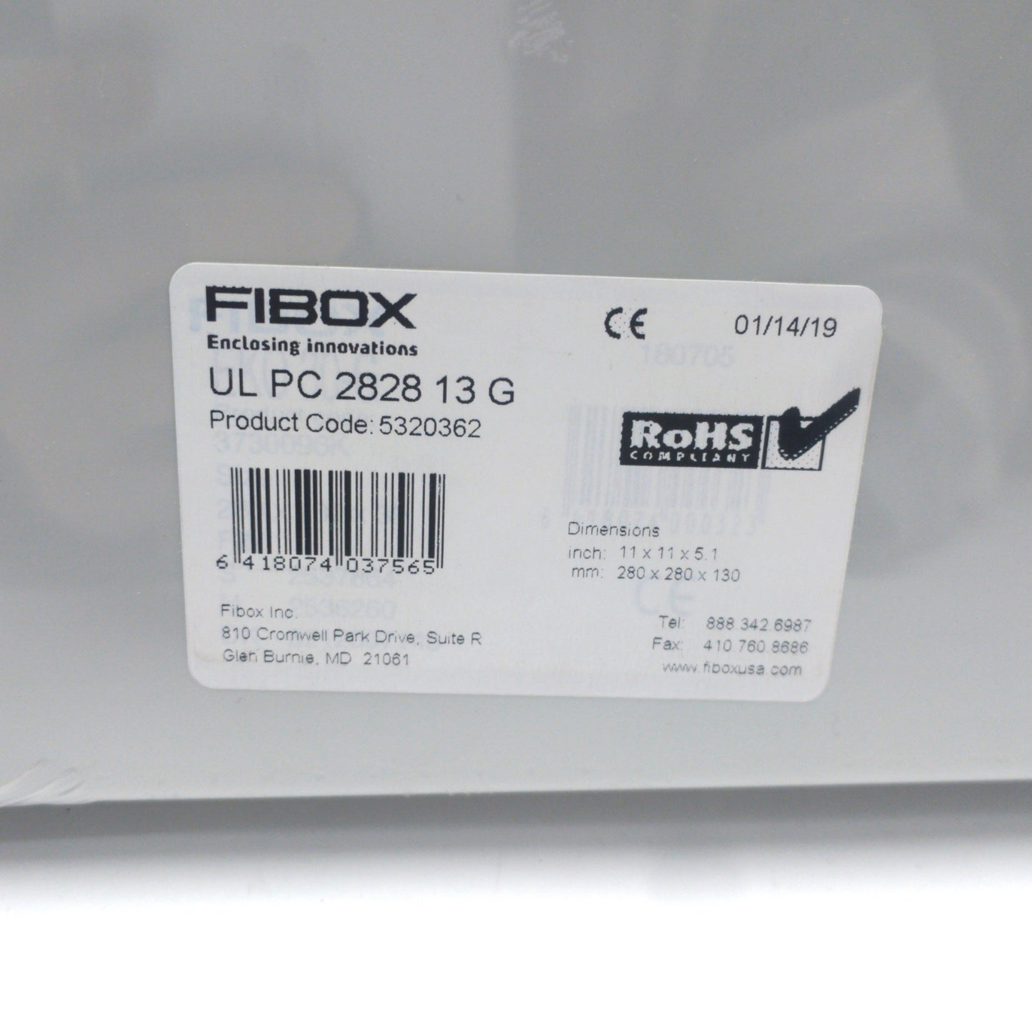 Used FIBOX UL PC 2828 13 G Plastic Electrical Enclosure, 10.9 x 10.9 x 5.1", *Holes*