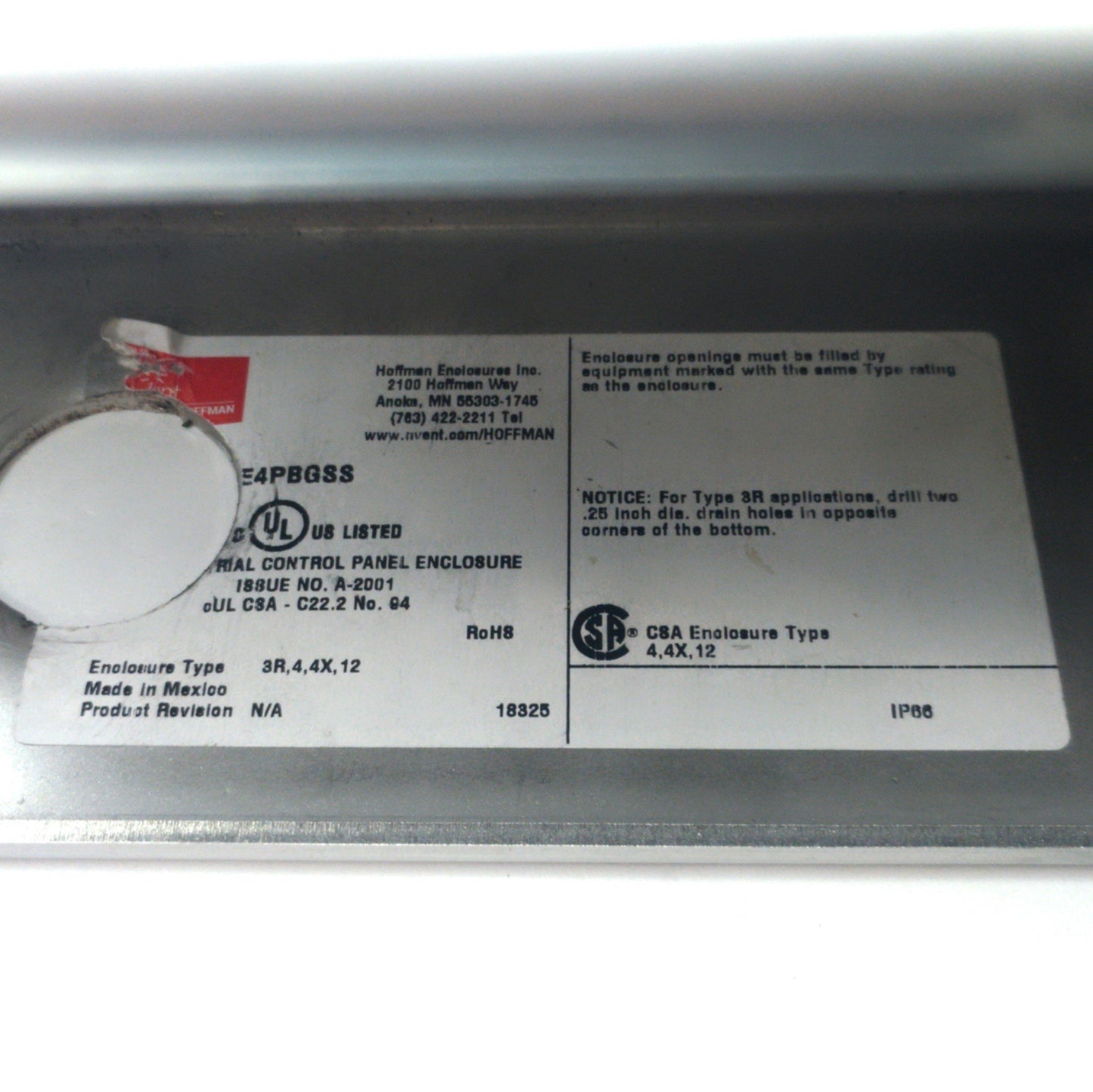 Used Hoffman E4PBGSS SS Pushbutton Enclosure 4x 22mm Buttons 11 1/4 x 3 1/2 x 3 1/16"