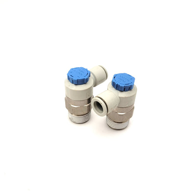 New – Open box Lot Of 2 SMC AS4211F Pnuematic Flow Control Valves R1/2", 10mm, 1MPa To 0.1MPa