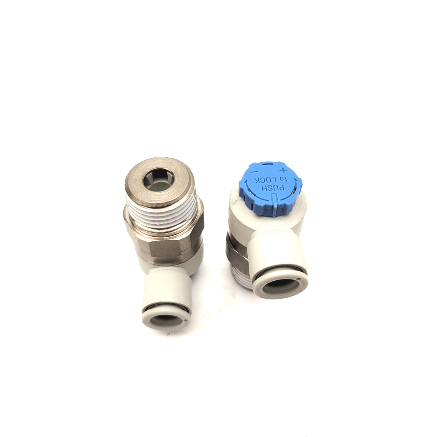 New – Open box Lot Of 2 SMC AS4211F Pnuematic Flow Control Valves R1/2", 10mm, 1MPa To 0.1MPa