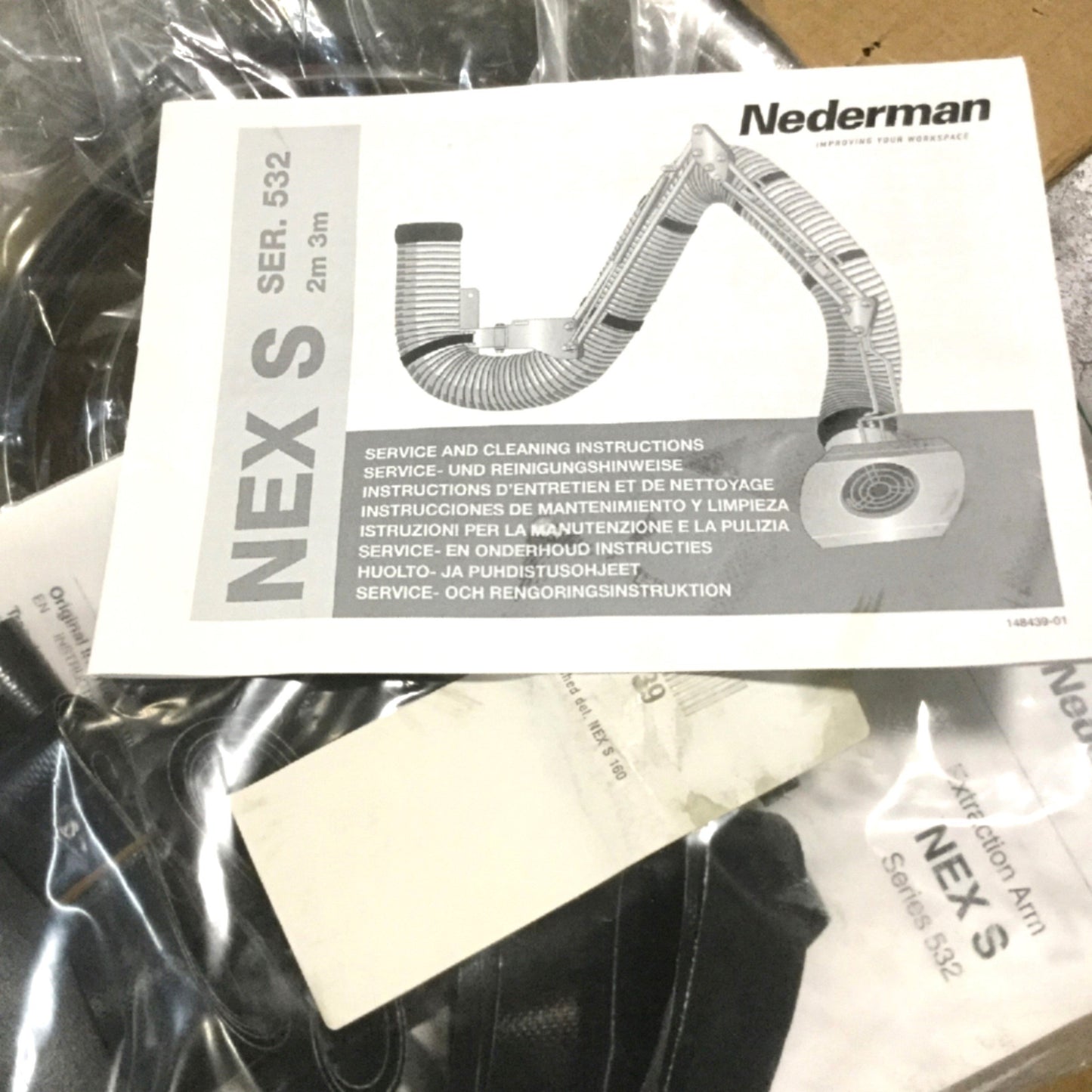 New – Open box Nederman NEX S Fume/Dust Extraction Arm Ø160mm Hose, Stainless w/Hood Damper, 3m