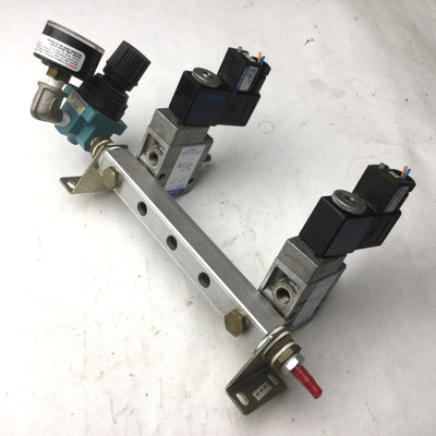Used Bank of 2 Festo MFH-3-1/8 Pneumatic Solenoid Valve R00-01-000 Pressure Regulator