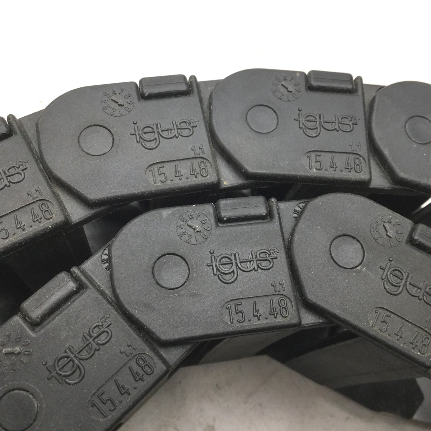 Used Igus 15.4.48 Energy Chain, Dimensions: 23.5"(L) x 2-3/8"(W) x 15/16"(H) 19 Links