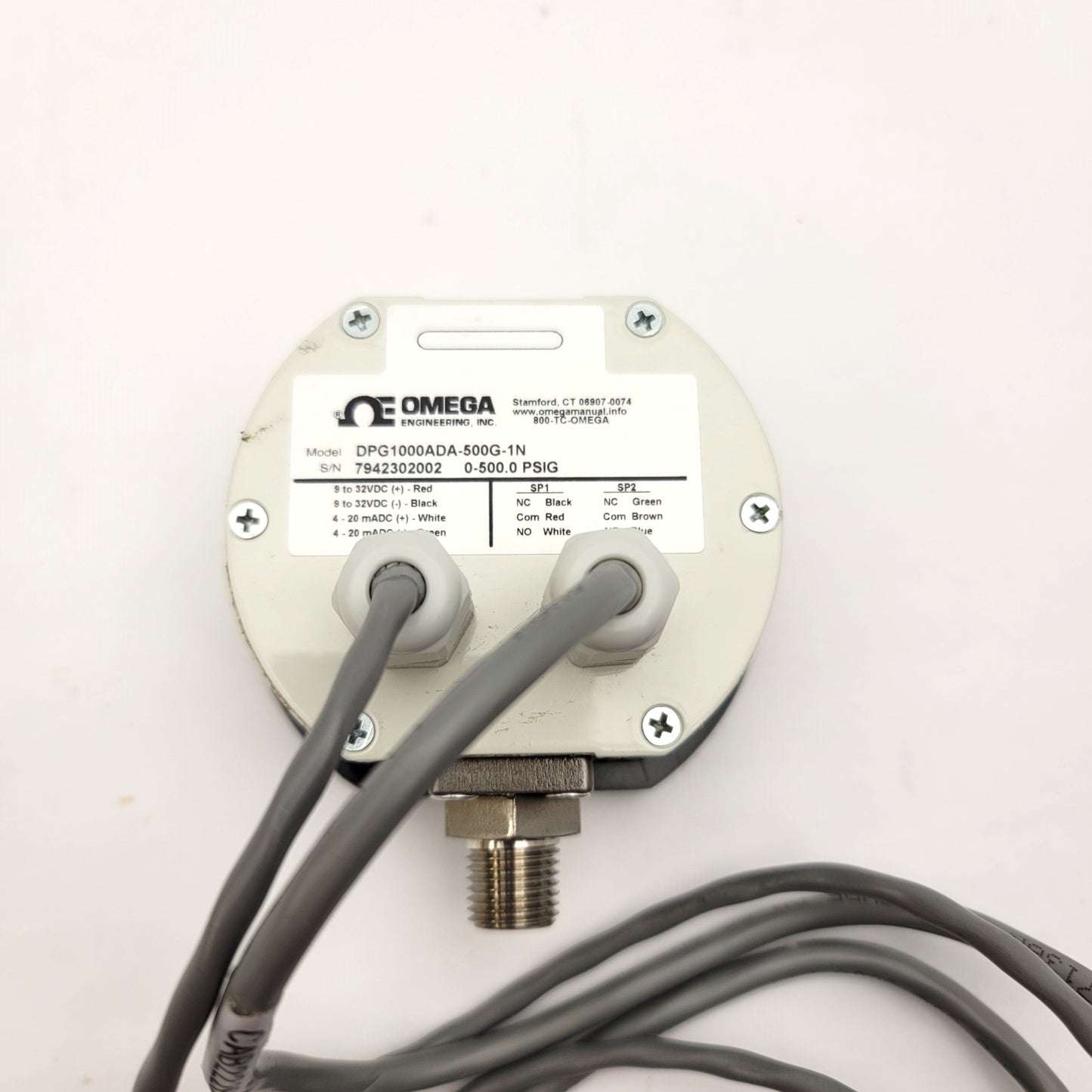 Used Omega DPG1000ADA-500G-1N Digital Pressure Gauge 0-500psi, 8-24VAC/9-32VDC