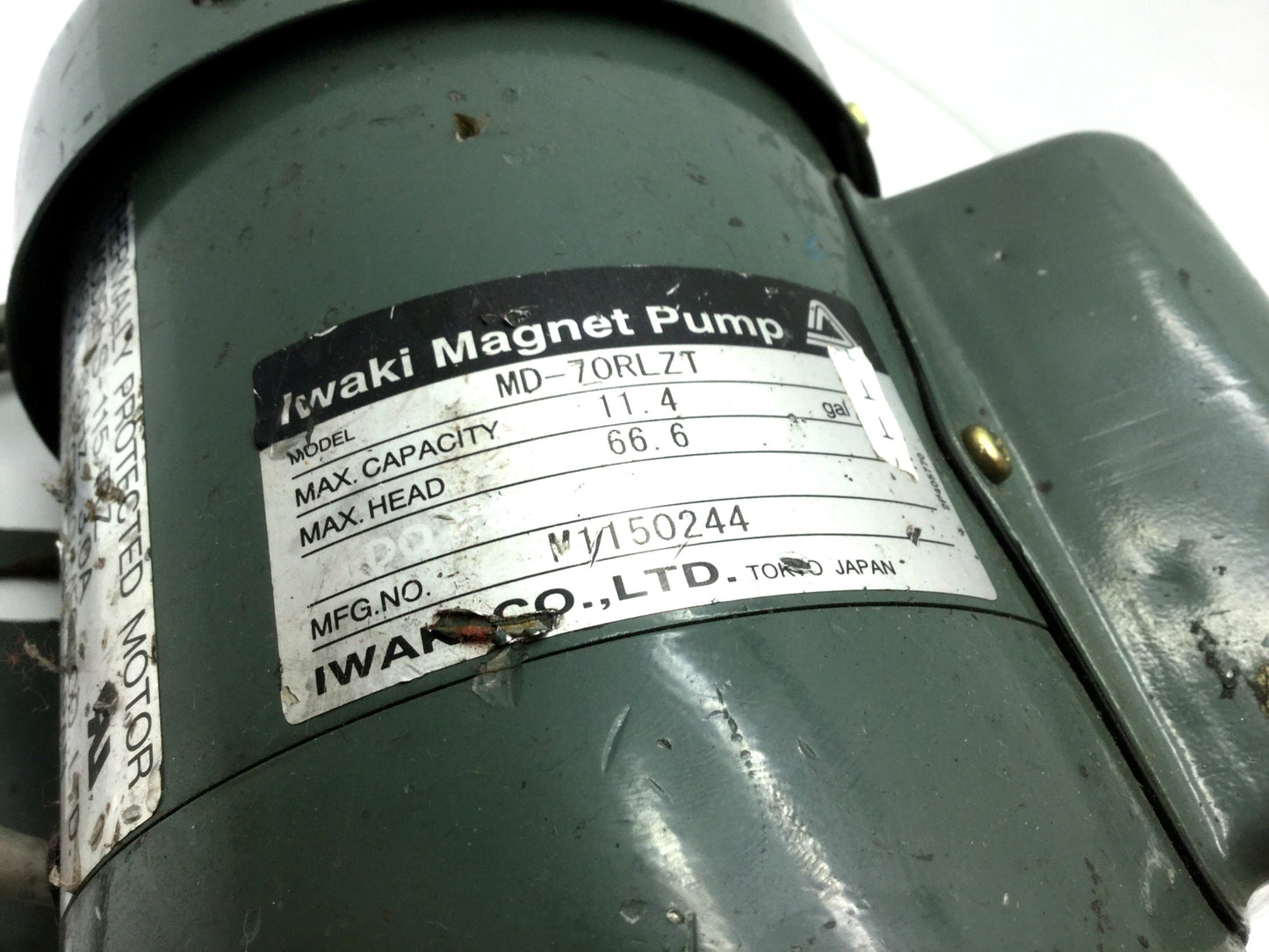 Used Iwaki MD-70RLZT Magnet Drive Pump Motor, 115VAC, 3A, 11.4GPM *Head Not Included*