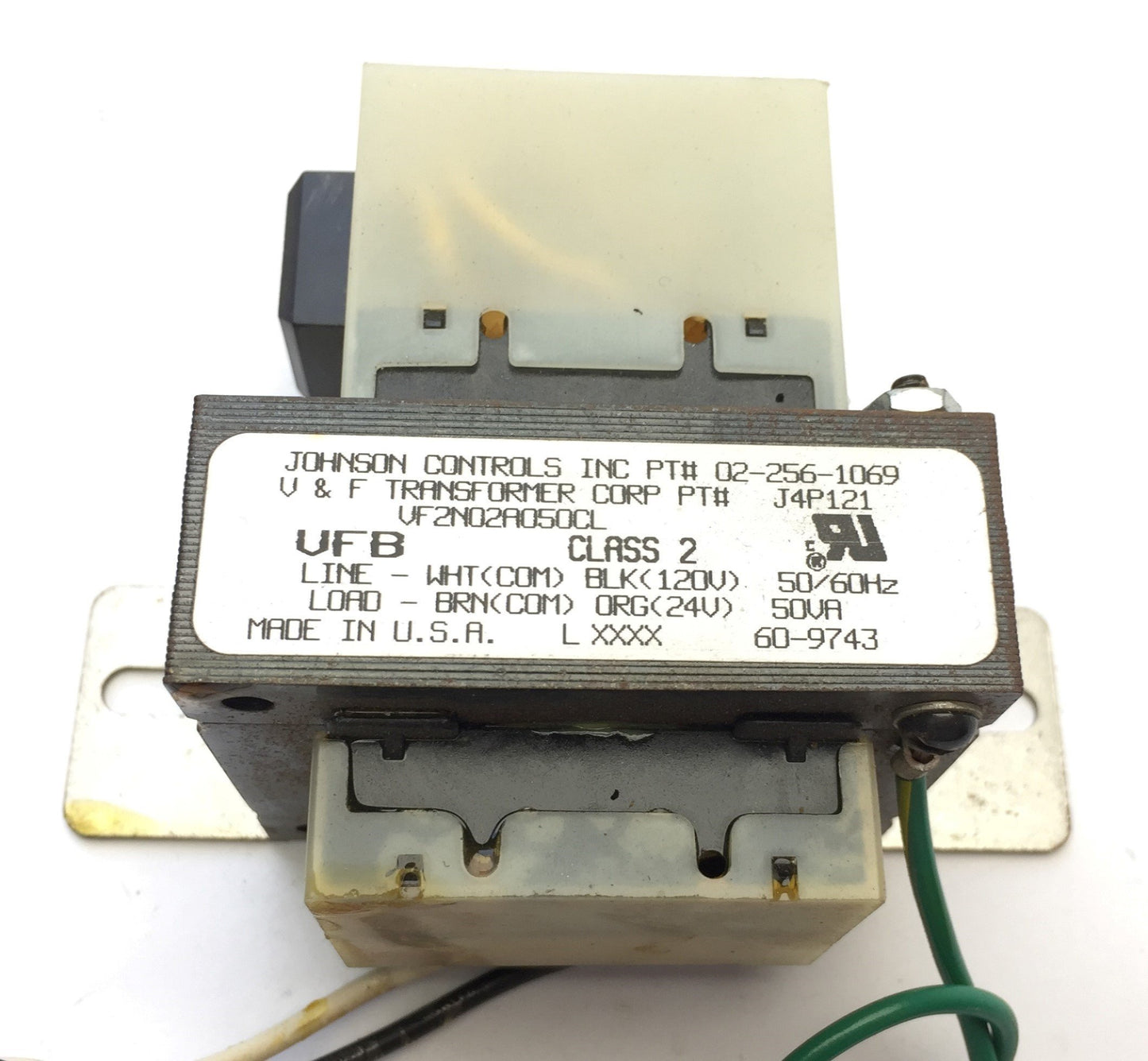 Used Johnson Controls 02-256-1069 Transformer Primary 120V 50/60Hz Secondary 24V 50VA