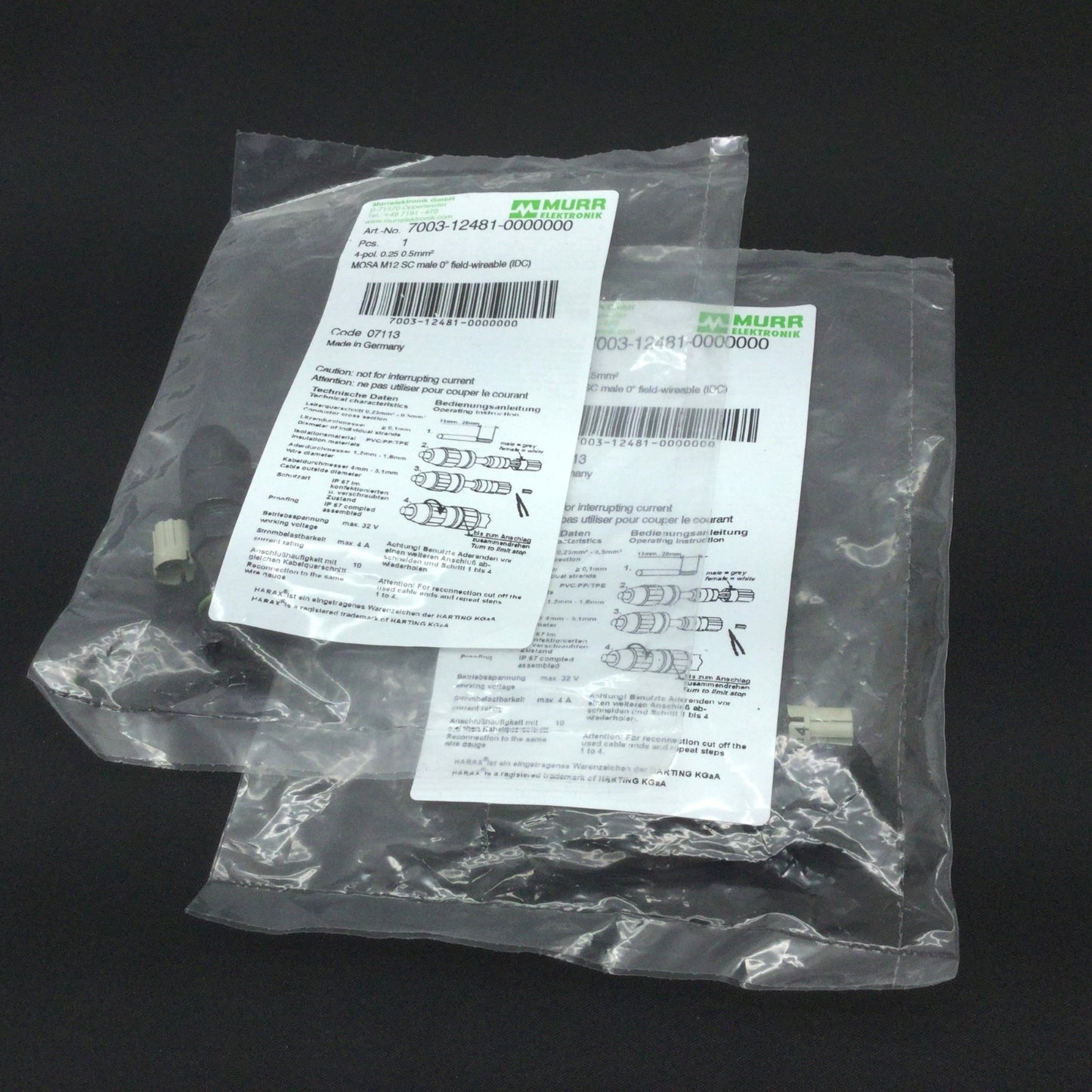New Lot of 2 Murr 7003-12481-0000000 MOSA M12 SC Male Field-Wireable IDC 4-Pole