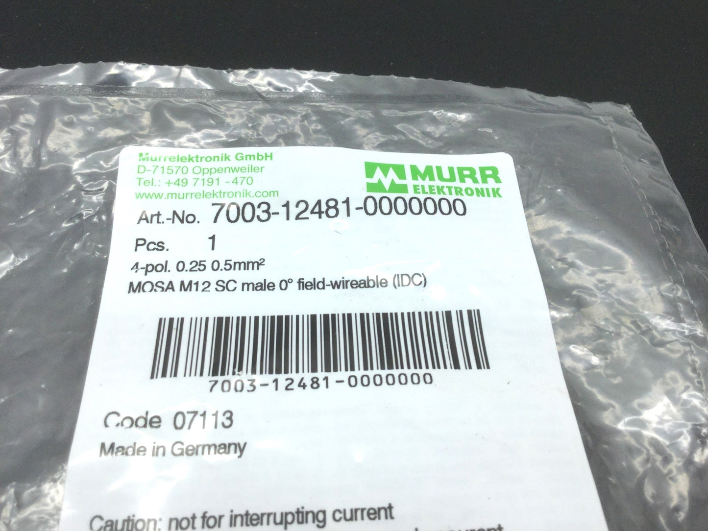 New Lot of 2 Murr 7003-12481-0000000 MOSA M12 SC Male Field-Wireable IDC 4-Pole