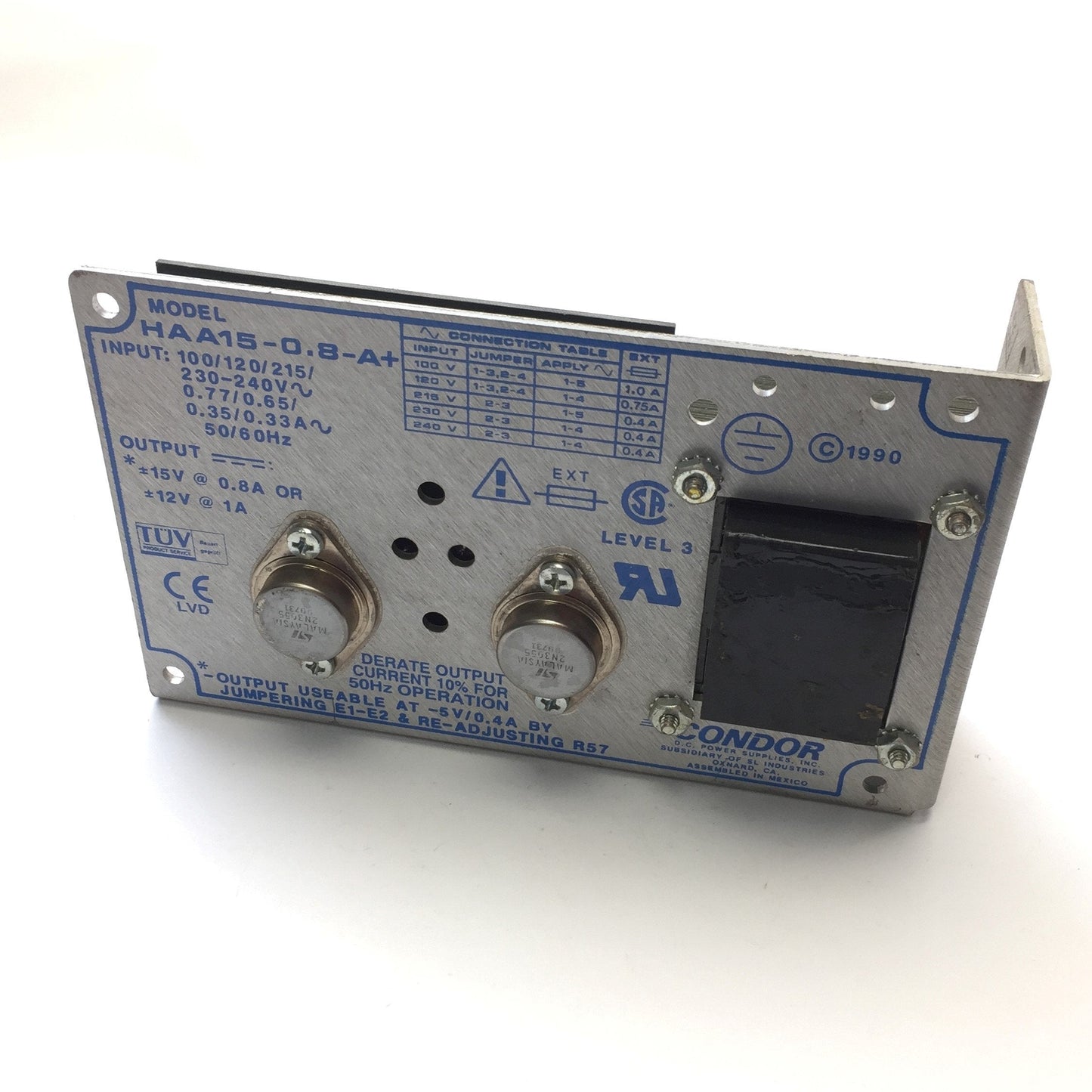 Used Condor HAA15-0.8-A+ Power Supply Input: 100/120/215/230-240VAC, Output: 12-15VDC