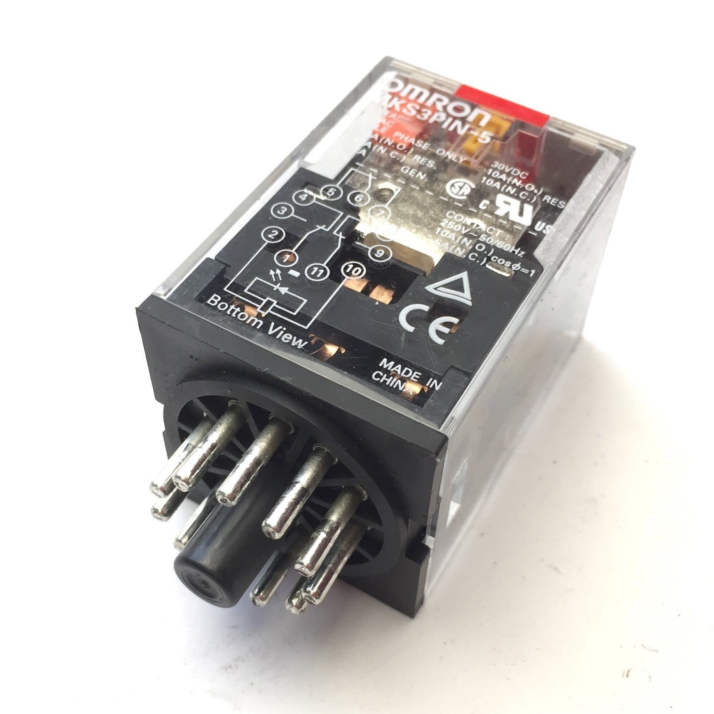 New – Open box Lot of 2 Omron MKS3PIN-5 250VAC Single Phase Power Relay, 10A, 11-Pin w/ Socket