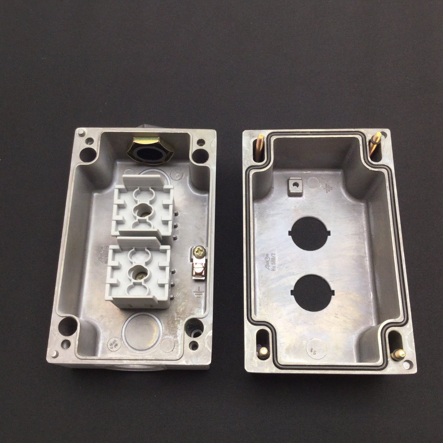 New – Open box Atmos 569/2 Push Button Electrical Enclosure, Dimensions: 5.5" x 3.375" x 3.25"