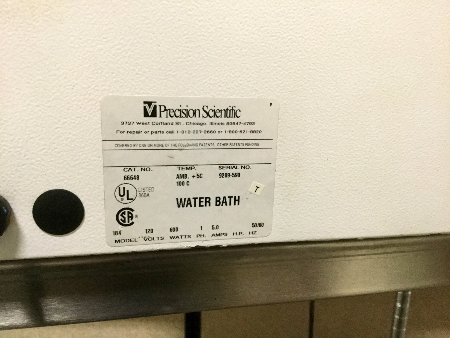Used Precision Scientific Model 184 Heated Water Bath 19.5 L (5.2 G) 600W 100°C