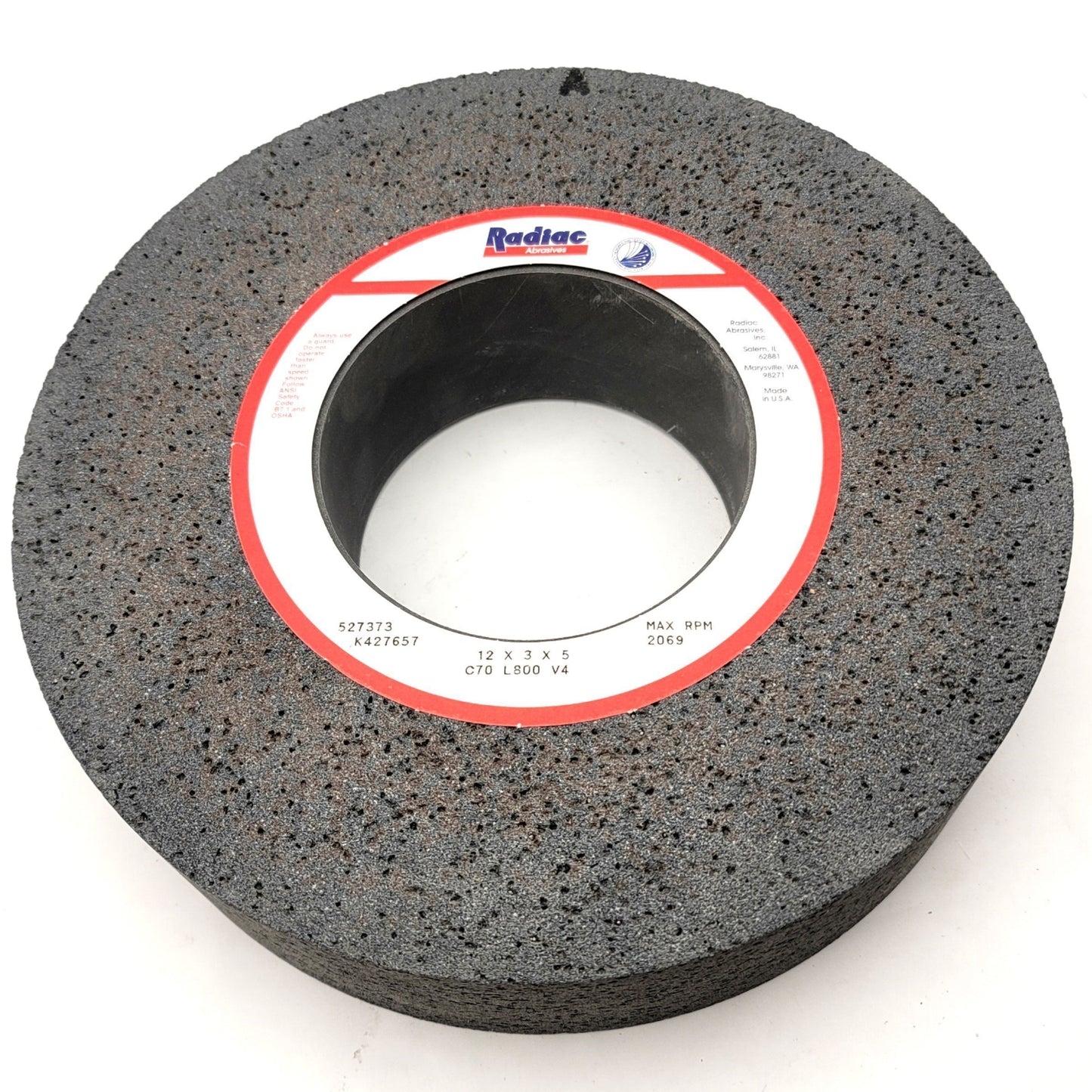 New Radiac K427657 Centerless Grinding Wheel 12x3x5 70 Grit C70 L800 V4 527373