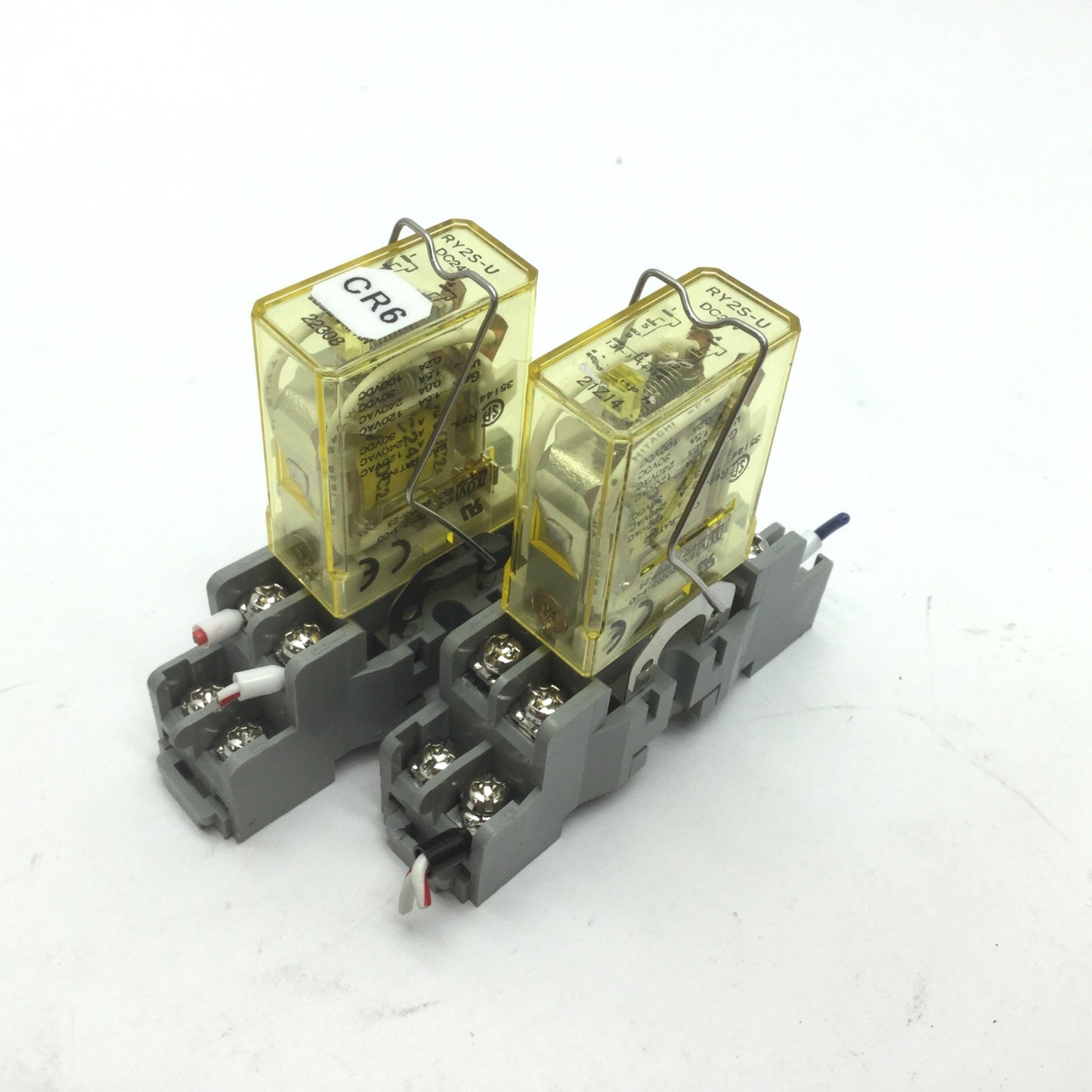 Used Lot of 2 Idec RY2-U Ice Cube Relays, 3A 24VDC Coil w/ SY2S-05 Socket Bases