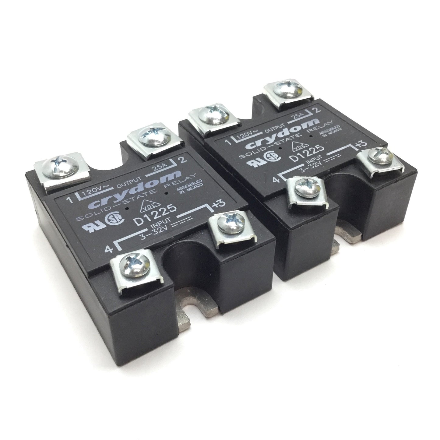 Used Lot of 2 Crydom D1225 Solid State Relay, Input: 3-32VDC, Output: 120VAC 25A