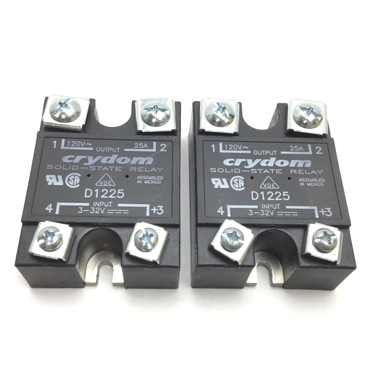 Used Lot of 2 Crydom D1225 Solid State Relay, Input: 3-32VDC, Output: 120VAC 25A