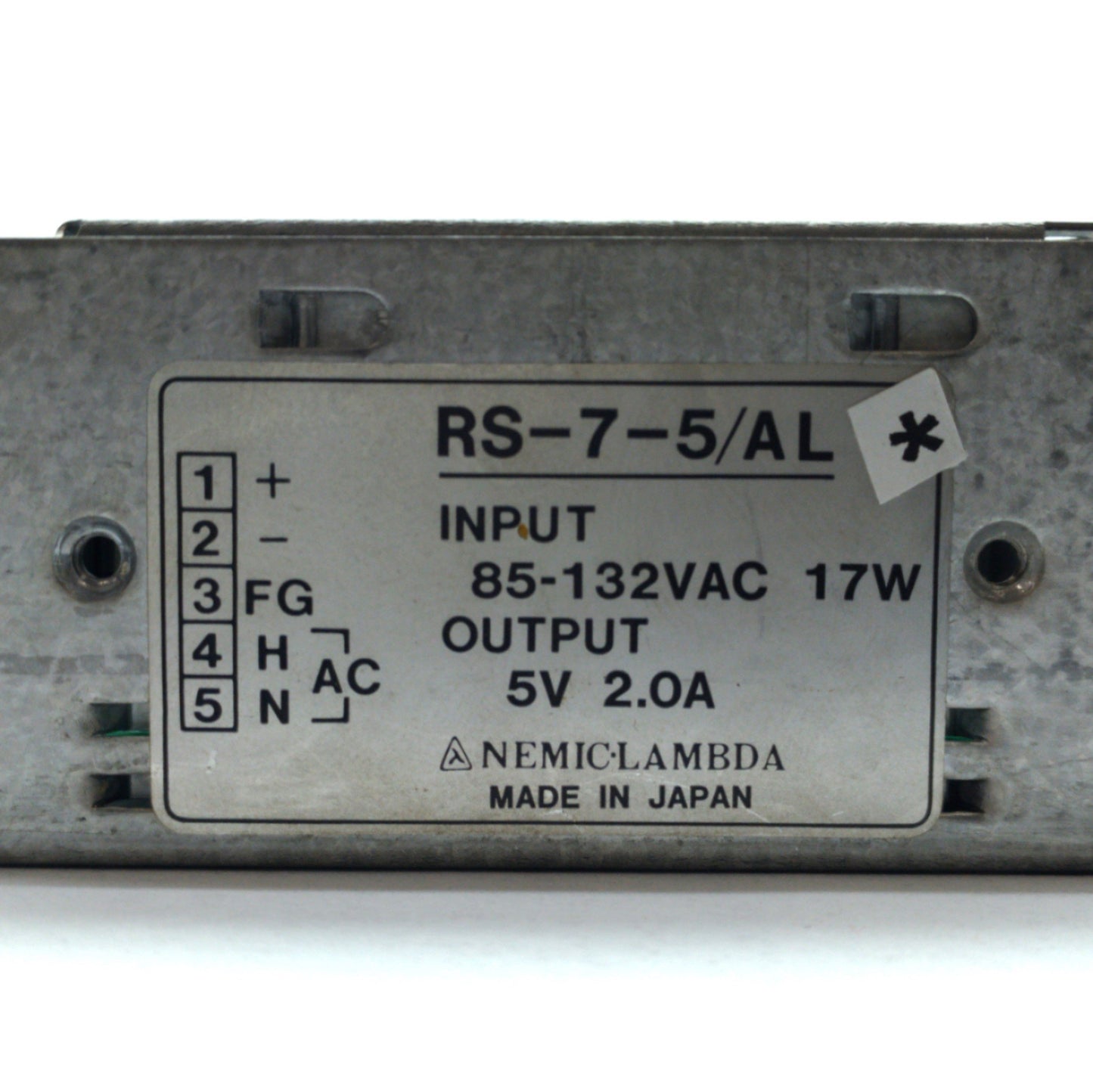 Used NEMIC-LAMBDA RS-7-5/AL DC Power Supply, Output: 5VDC 2A, Input: 85-132VAC