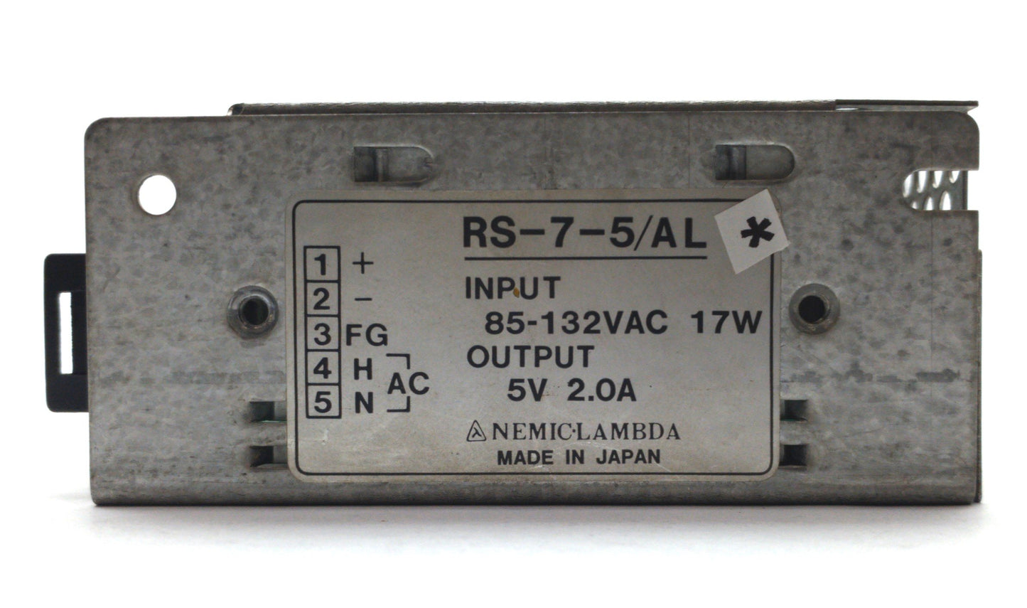 Used NEMIC-LAMBDA RS-7-5/AL DC Power Supply, Output: 5VDC 2A, Input: 85-132VAC