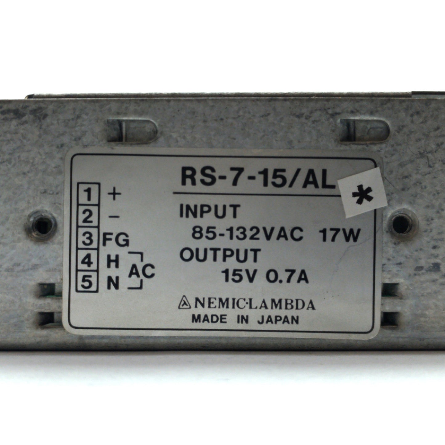 Used NEMIC-LAMBDA RS-7-15/AL DC Power Supply, Output: 15VDC 0.7A, Input: 85-132VAC