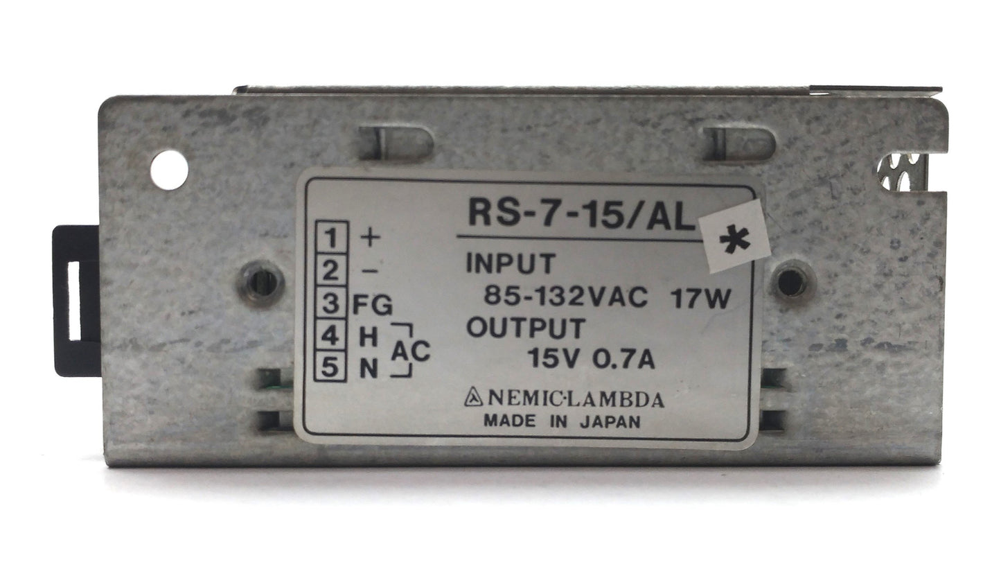 Used NEMIC-LAMBDA RS-7-15/AL DC Power Supply, Output: 15VDC 0.7A, Input: 85-132VAC