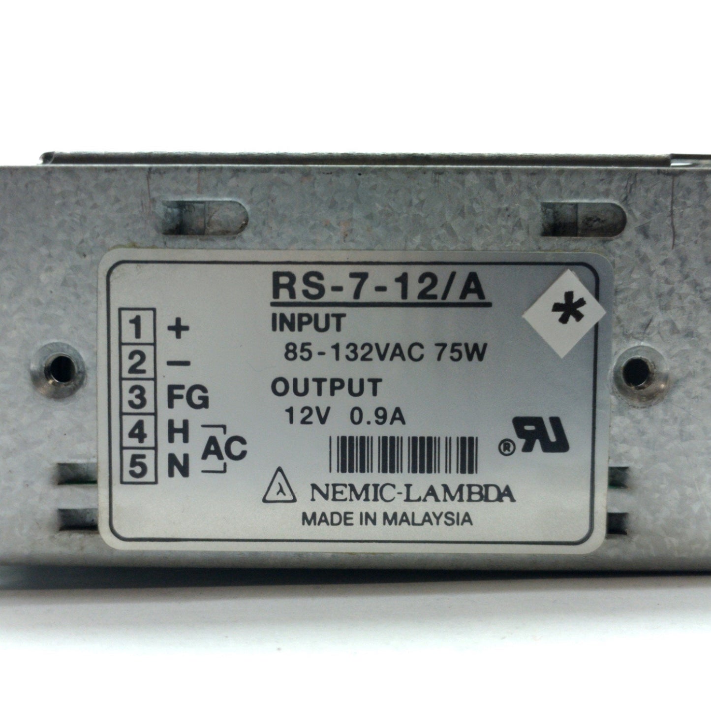 Used NEMIC-LAMBDA RS-7-12/A DC Power Supply, Output: 12VDC 0.9A, Input: 85-132VAC