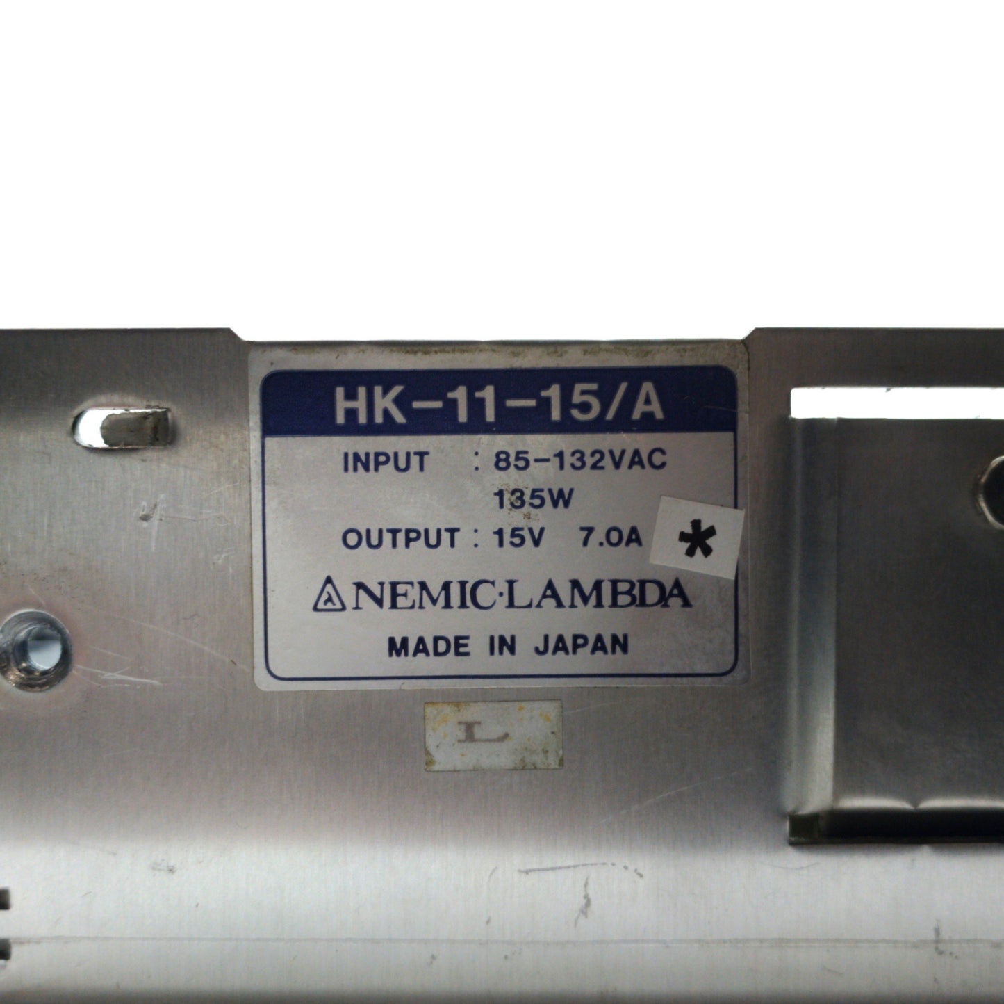 Used NEMIC-LAMBDA HK-11-15/A DC Power Supply, Output: 15VDC 7A Input: 85-132VAC