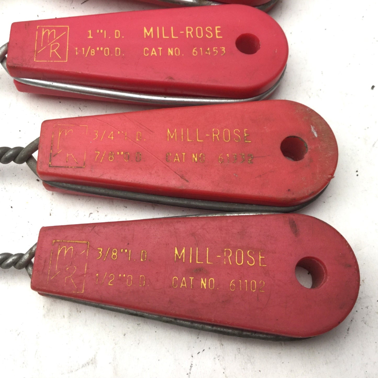 Used Lot of 5 Mill-Rose Metal Wire Fitting Brushes, 3/8", 3/4", 1", 1-1/2", 2" ID