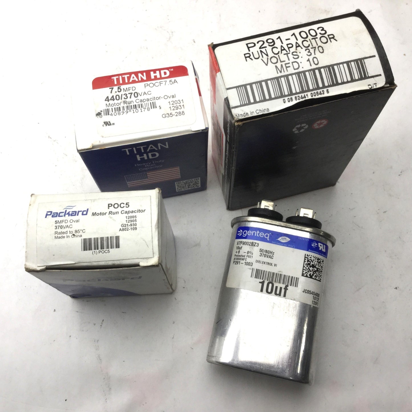Used Lot of 4 Miscellaneous Capacitors, New POC5, New POCF7.5A, 2x P291-1003