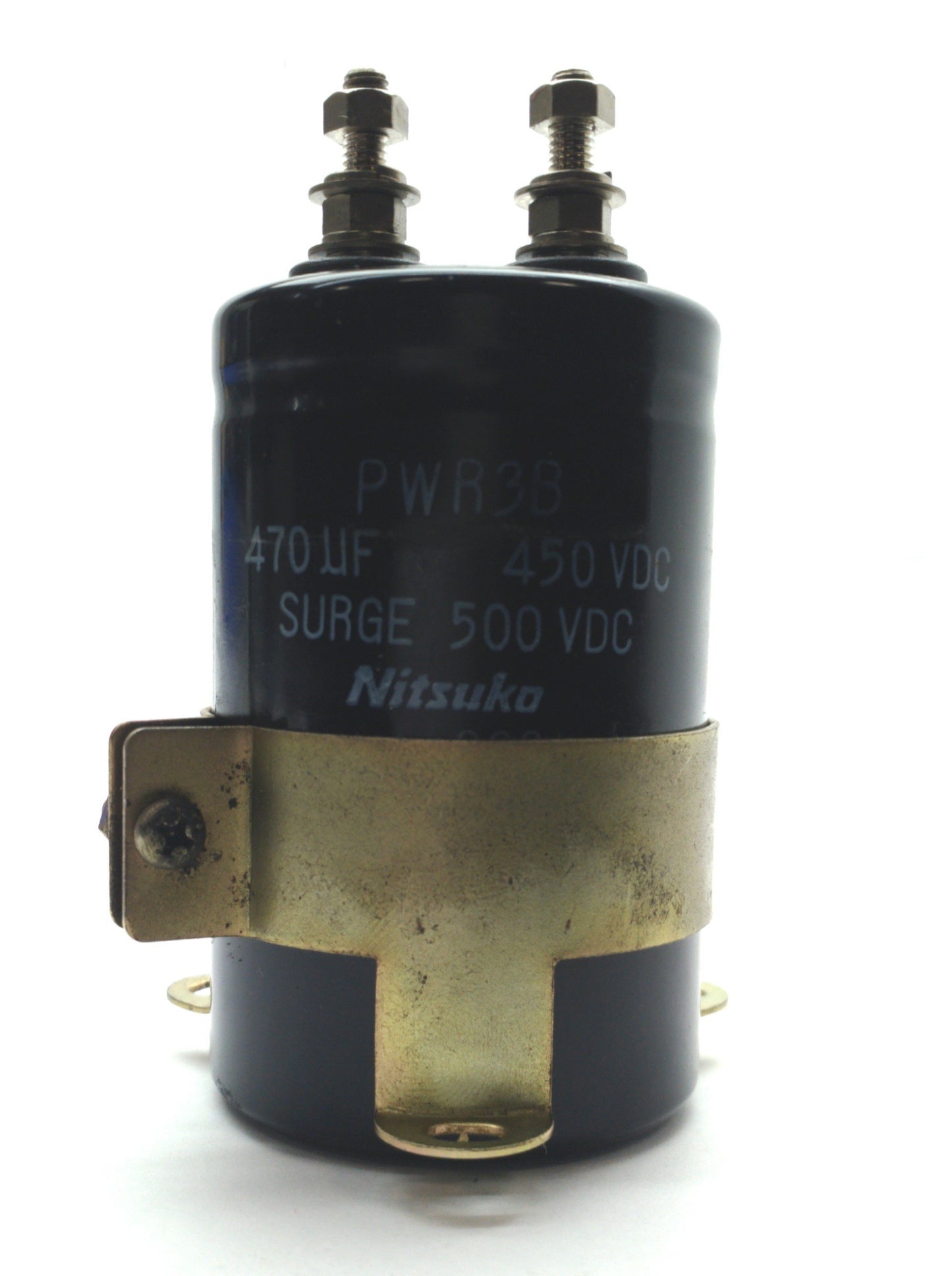 Used Nitsuko PWR3B Electrolytic Capacitor, 470μF, 450VDC, ø2 1/16 x 4 7/32" w/Bracket