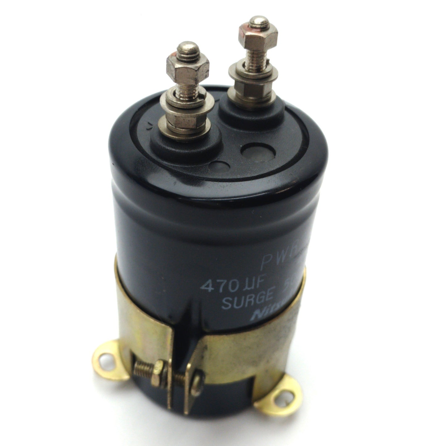 Used Nitsuko PWR3B Electrolytic Capacitor, 470μF, 450VDC, ø2 1/16 x 4 7/32" w/Bracket