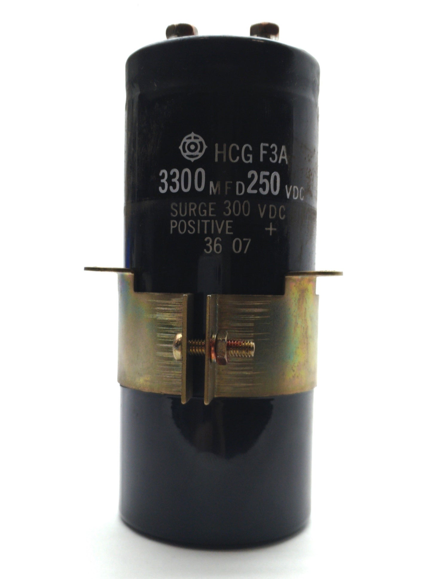 Used Lot of 2 Hitachi HCGF3A Capacitor, 3300μF, 250VDC, ø2 1/16 x 5 1/8" w/Bracket