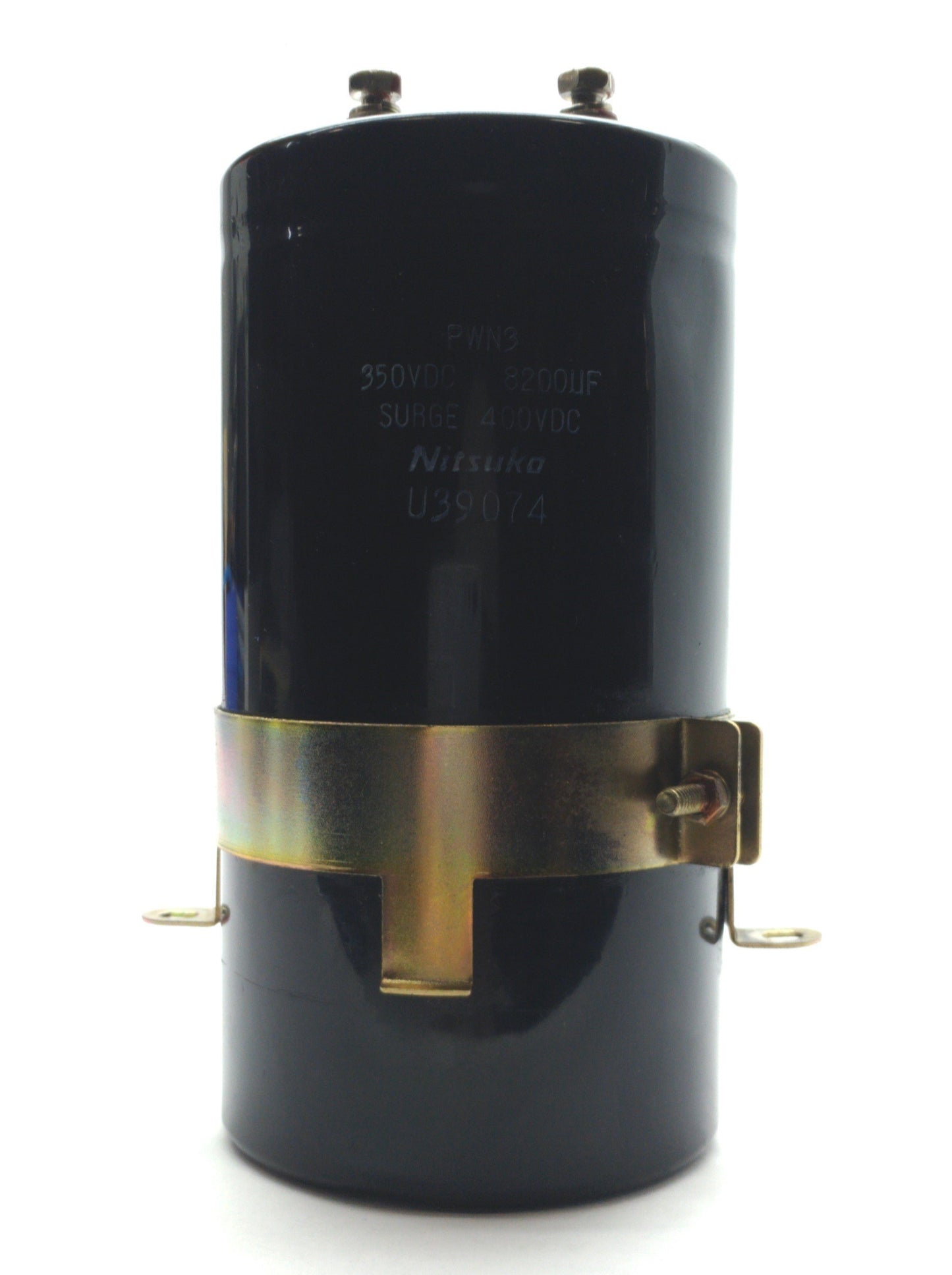 Used Nitsuko PWN3 Electrolytic Capacitor, 8200μF, 400VDC, ø3 1/16 x 6 3/16" w/Bracket